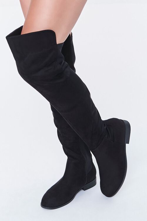 BLACK Knee-High Faux Suede Boots, image 1