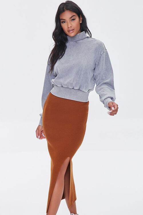 MOCHA Ribbed Slit Midi Skirt, image 1
