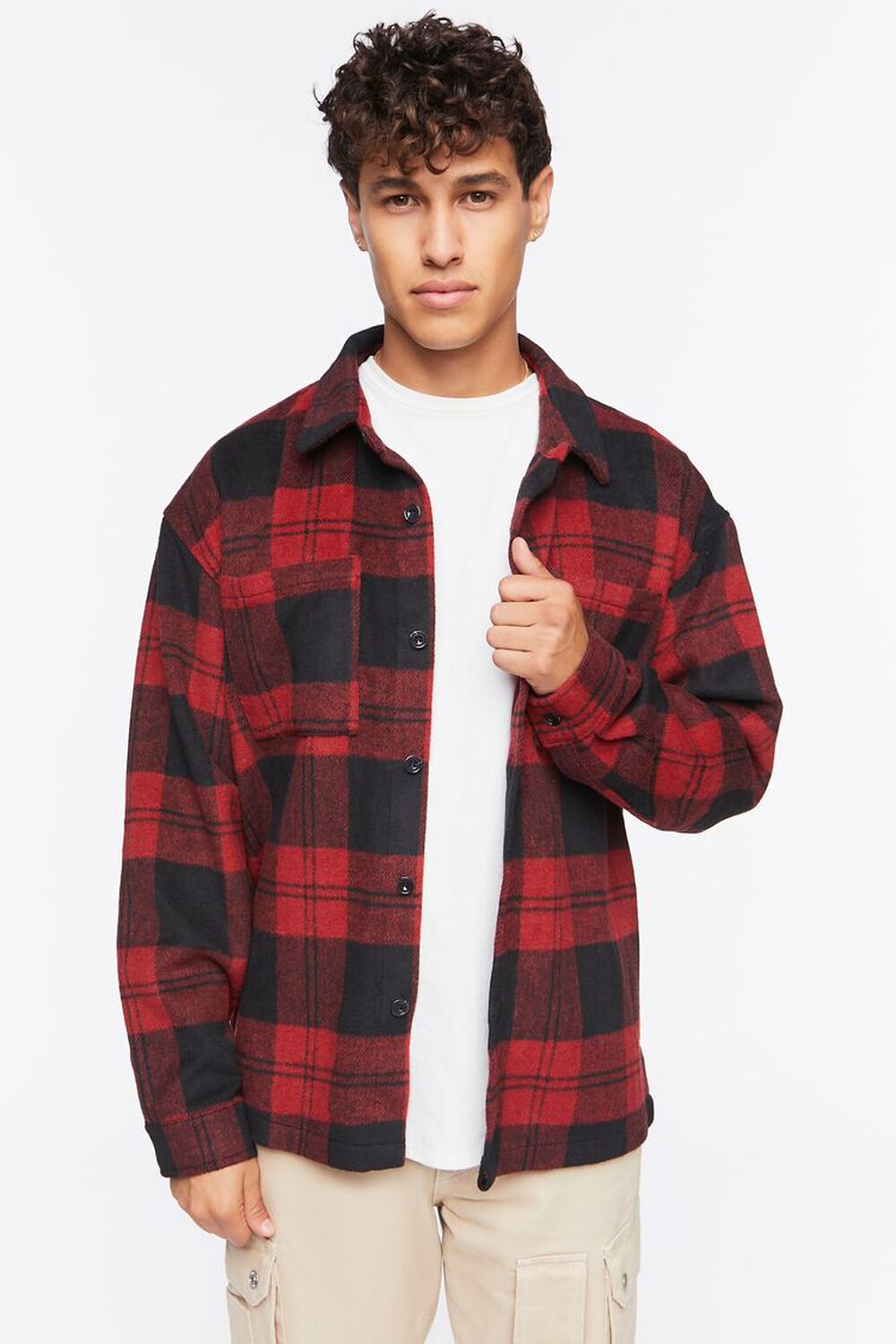 RED/BLACK Plaid Button-Up Shirt, image 1