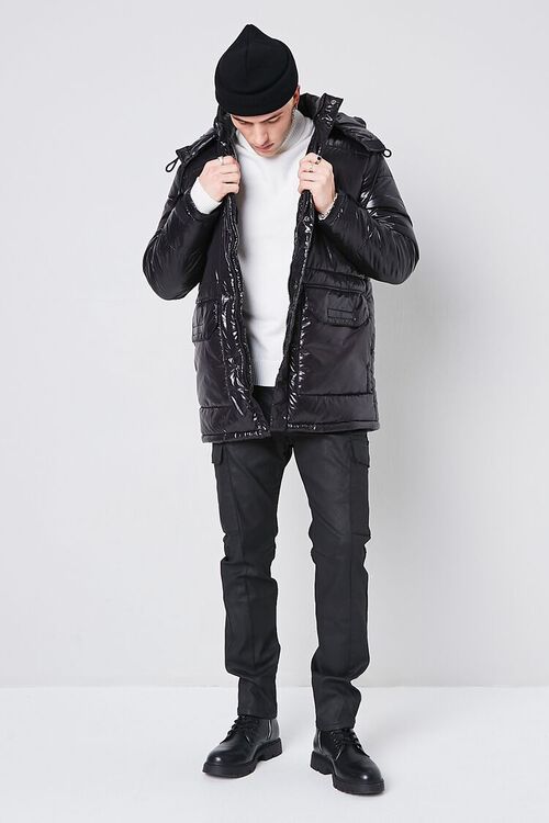 BLACK Nylon Hooded Puffer Jacket, image 4