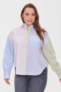 PINK/MULTI Plus Size Colorblock Pocket Shirt, image 1