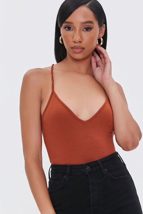 BROWN Strappy Cheeky Cami Bodysuit, image 2