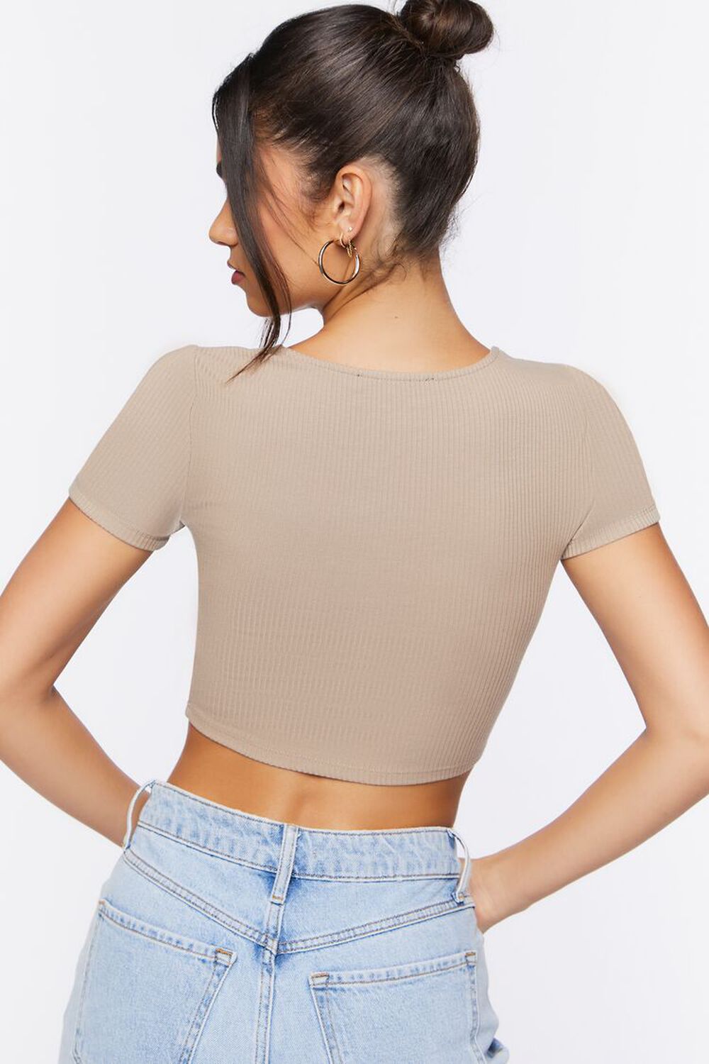 Ruched Rib-Knit Crop Top, image 3