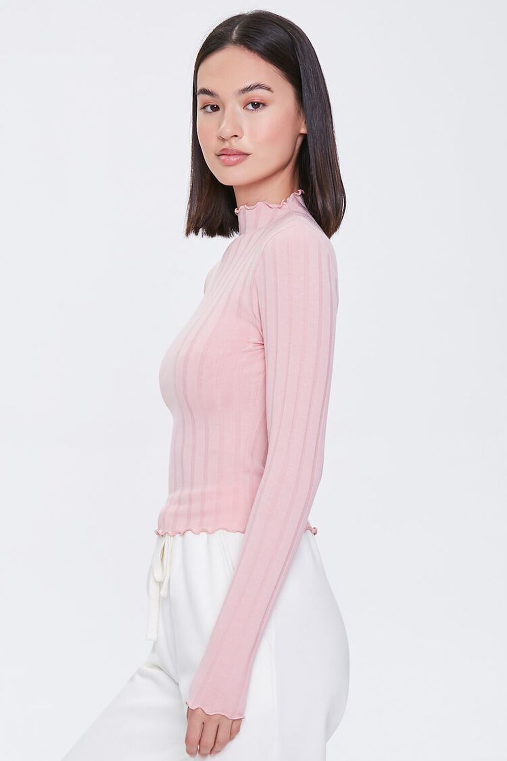 LIGHT PINK Ribbed Lettuce-Edge Top, image 2
