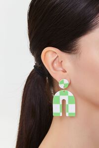 GREEN/WHITE Checkered Geo Drop Earrings, image 1