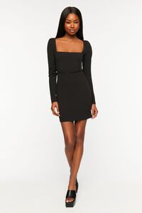 BLACK Crepe Long-Sleeve Mini Dress, image 4