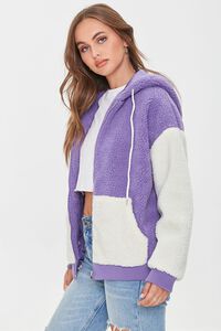 LAVENDER/CREAM Colorblock Faux Shearling Hooded Jacket, image 3