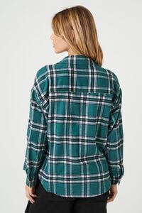 GREEN/MULTI Plaid Flannel Curved-Hem Shirt, image 4