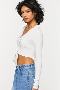 VANILLA Lace-Up Long-Sleeve Sweater-Knit Crop Top, image 2