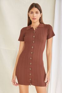 BROWN Ribbed Shirt Mini Dress, image 1