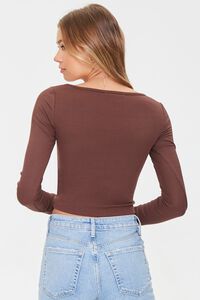 BROWN Ribbed Lace-Up Crop Top, image 3