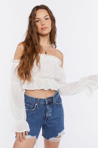 IVORY Ruffle Off-the-Shoulder Crop Top, image 1