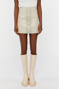 BEIGE Faux Leather Lace-Up Mini Skirt, image 2