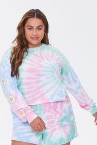 PINK/MULTI Plus Size Daisy Graphic Tie-Dye Pullover, image 1
