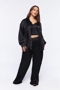 BLACK Plus Size Satin Cropped Cami & Shirt Set, image 4