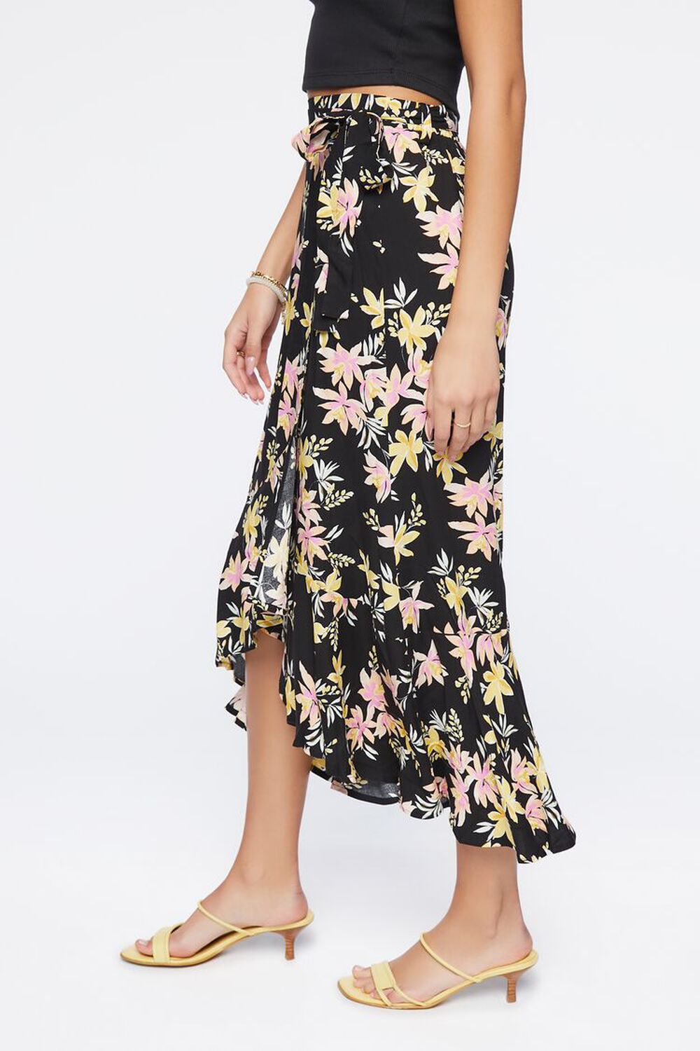 BLACK/MULTI Floral Print High-Low Skirt, image 3