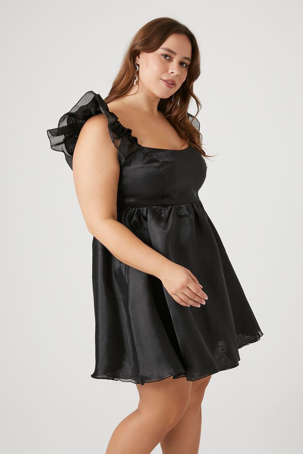 BLACK Plus Size Organza Mini Dress, image 3