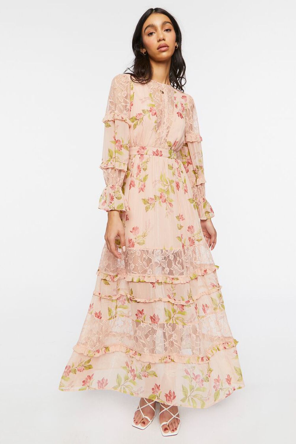 BLUSH Lace-Trim Tiered Floral Maxi Dress, image 1