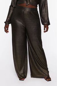 BLACK/GOLD Plus Size Metallic Striped Top & Pants Set, image 7