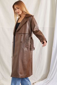 BROWN Faux Leather Trench Coat, image 2