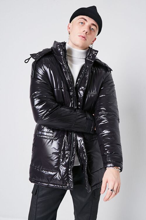 BLACK Nylon Hooded Puffer Jacket, image 1