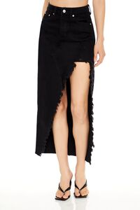 BLACK Frayed Denim Midi Skirt, image 4