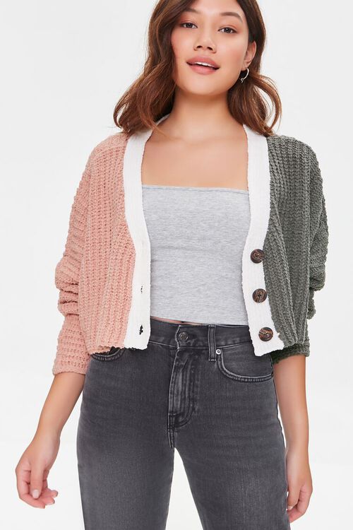 BLUSH/GREY Colorblock Cardigan Sweater, image 1