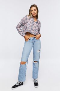 PINK/MULTI Plaid Flannel Cropped Shirt, image 4