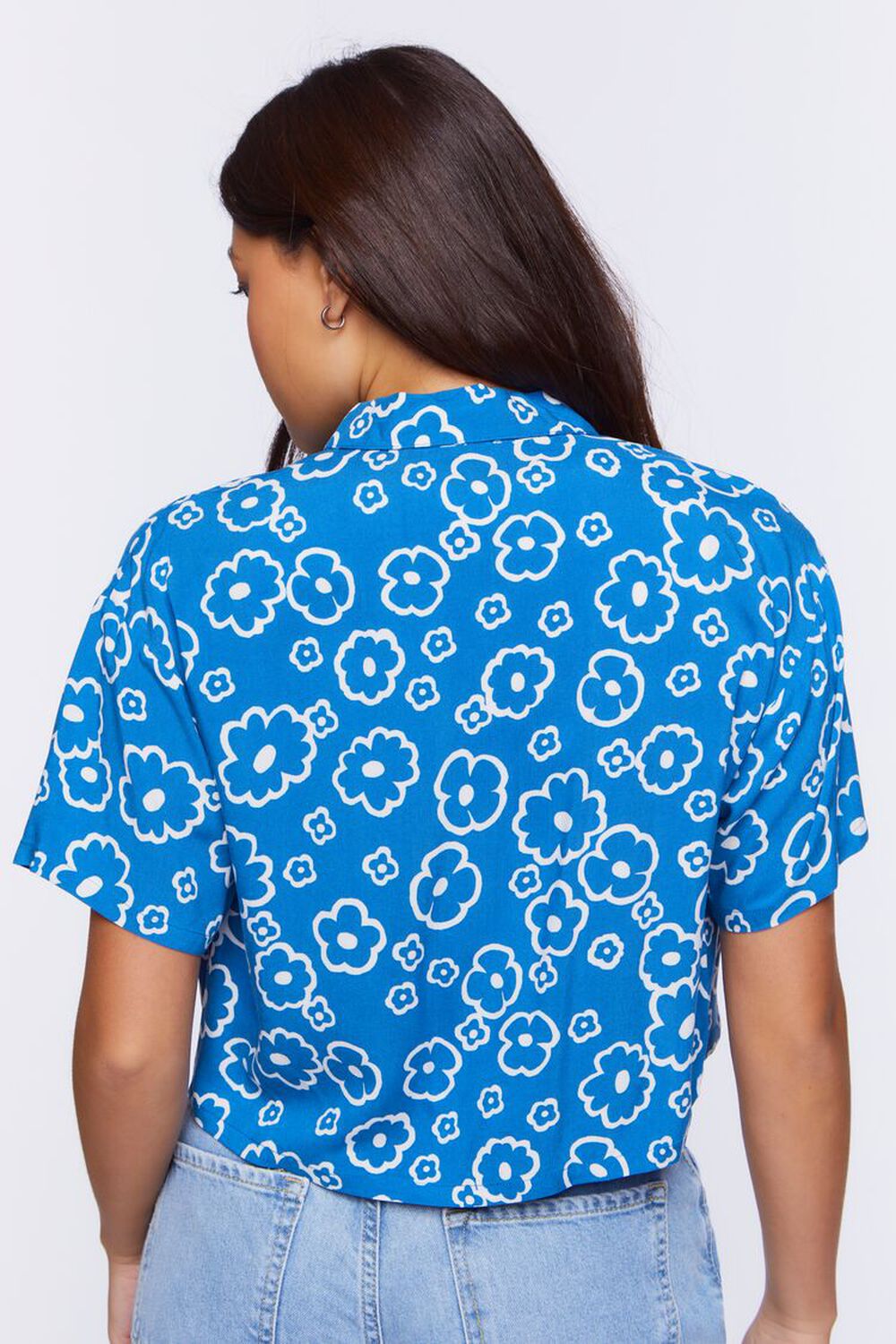 BIJOU BLUE/MULTI Floral Print Cropped Shirt, image 3
