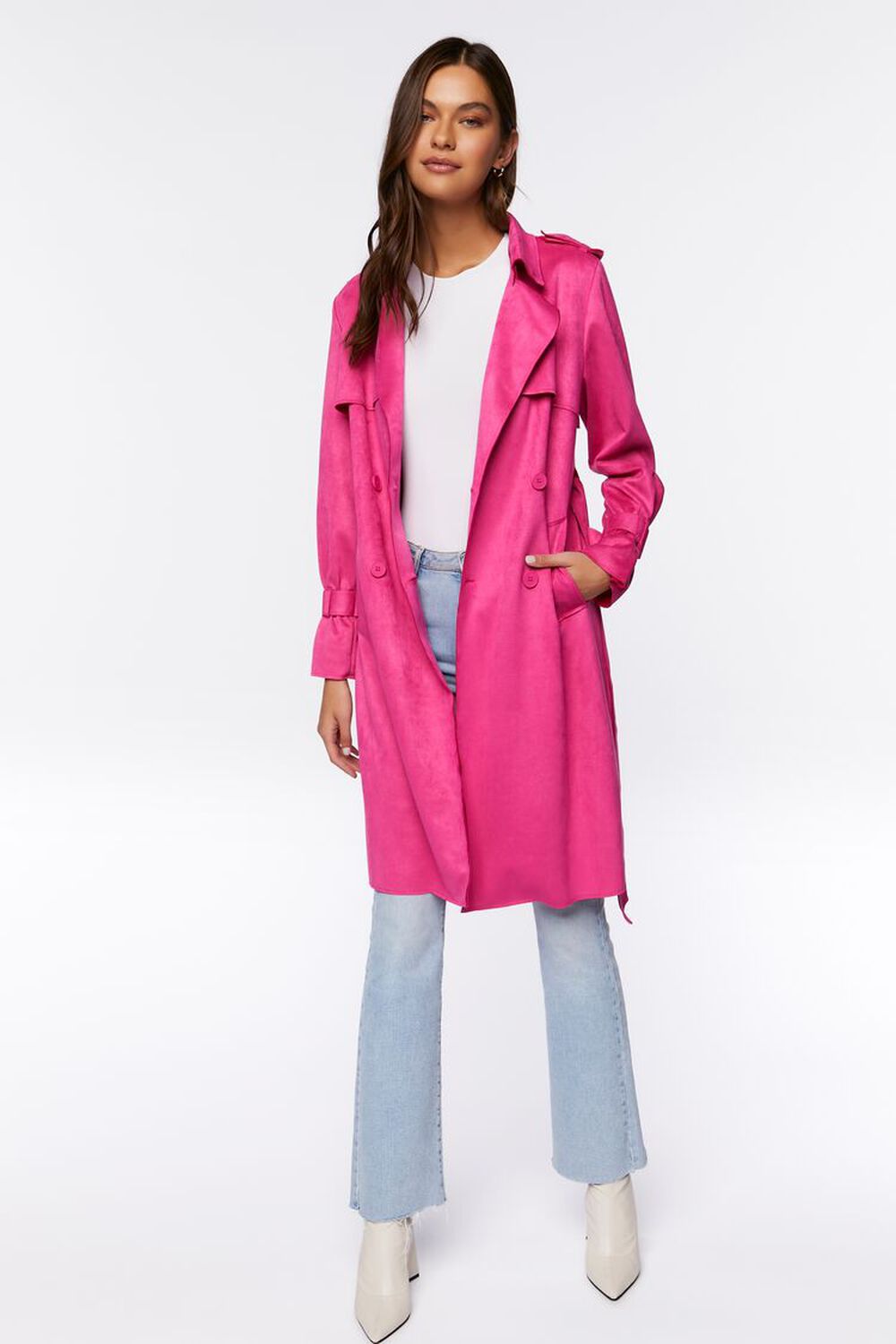 BERRY Belted Faux Suede Trench Jacket, image 1