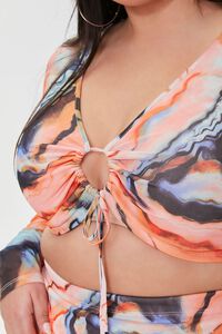 ORANGE/MULTI Plus Size Marble Print Crop Top & Skirt Set, image 5
