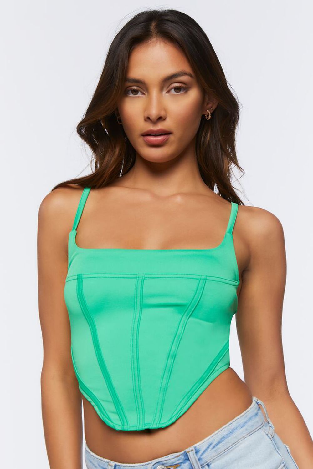 GREEN HAZE Cropped Lace-Back Bustier Cami, image 1