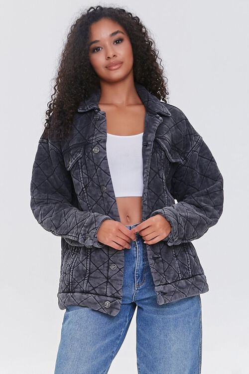 WASHED BLACK Drop-Sleeve Quilted Jacket, image 1