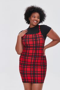 RED/BLACK Plus Size Plaid Pinafore Dress, image 1