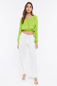GREEN APPLE Peasant-Sleeve Ruched Crop Top, image 4