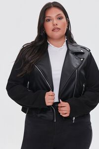 BLACK Plus Size Combo Moto Jacket, image 1