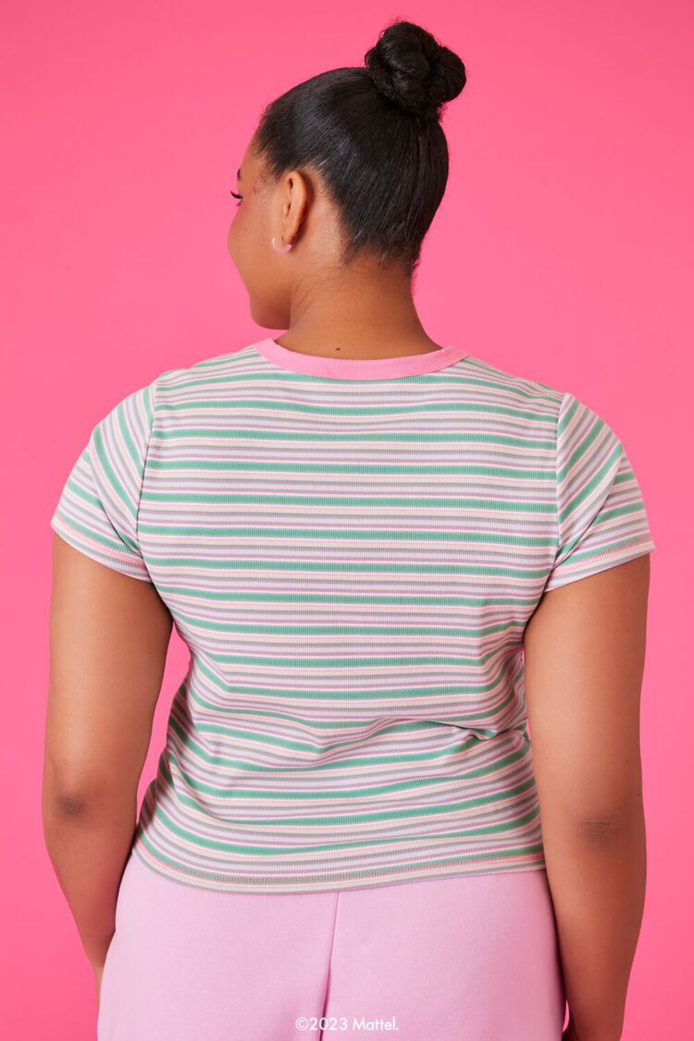 PINK/MULTI Plus Size Striped Barbie Graphic Tee, image 3