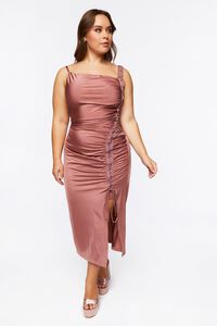 MAUVE Plus Size Lace-Up Ruched Midi Dress, image 4