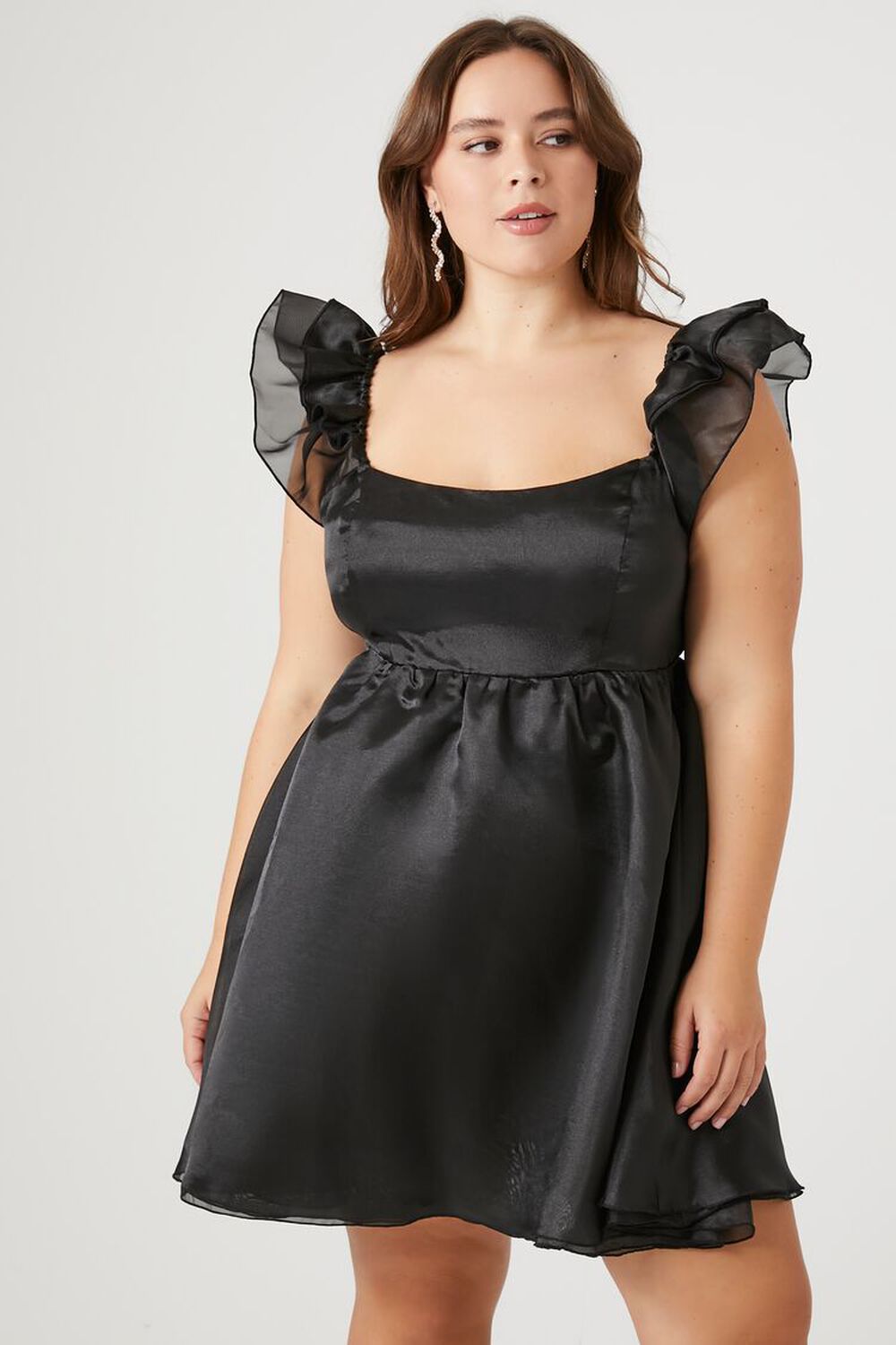 BLACK Plus Size Organza Mini Dress, image 2