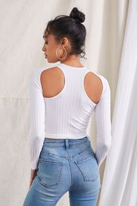 WHITE Ribbed Cutout Halter Crop Top, image 4