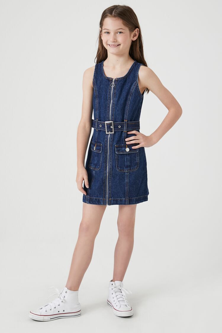 Buy Tiny Girl Navy Blue Solid Denim Shirt Dress - Dresses for Girls 9008223  | Myntra