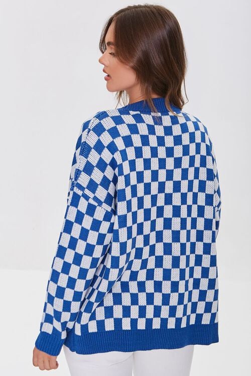 BLUE/CREAM Checkered Cardigan Sweater, image 3
