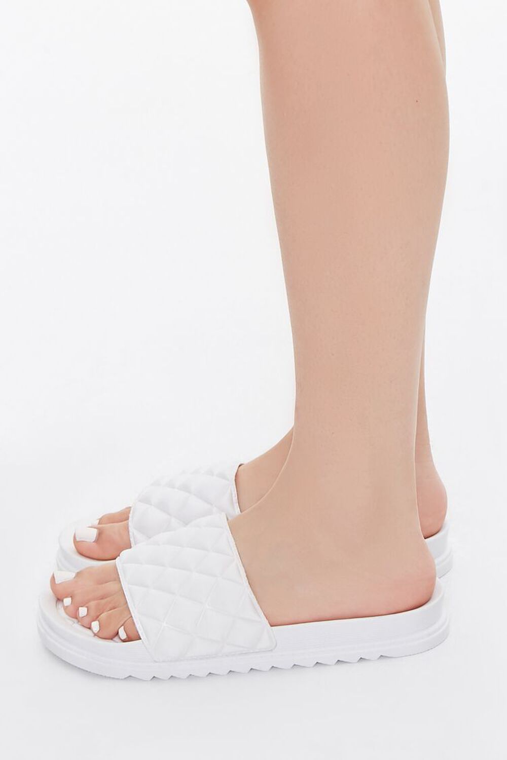 WHITE Faux Leather Quilted Slides, image 2