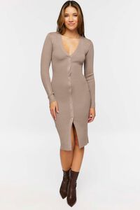 TAUPE Button-Front Sweater Midi Dress, image 1