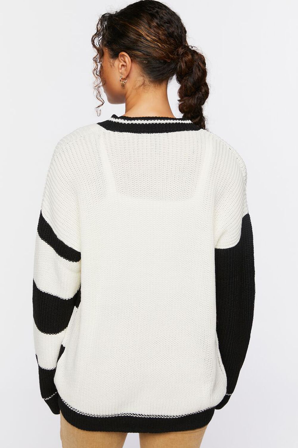 BLACK/WHITE Yin Yang Colorblock Cardigan Sweater, image 3