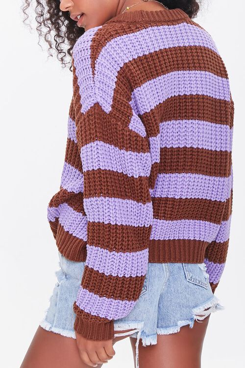 BROWN/PURPLE Striped Drop-Sleeve Sweater, image 3