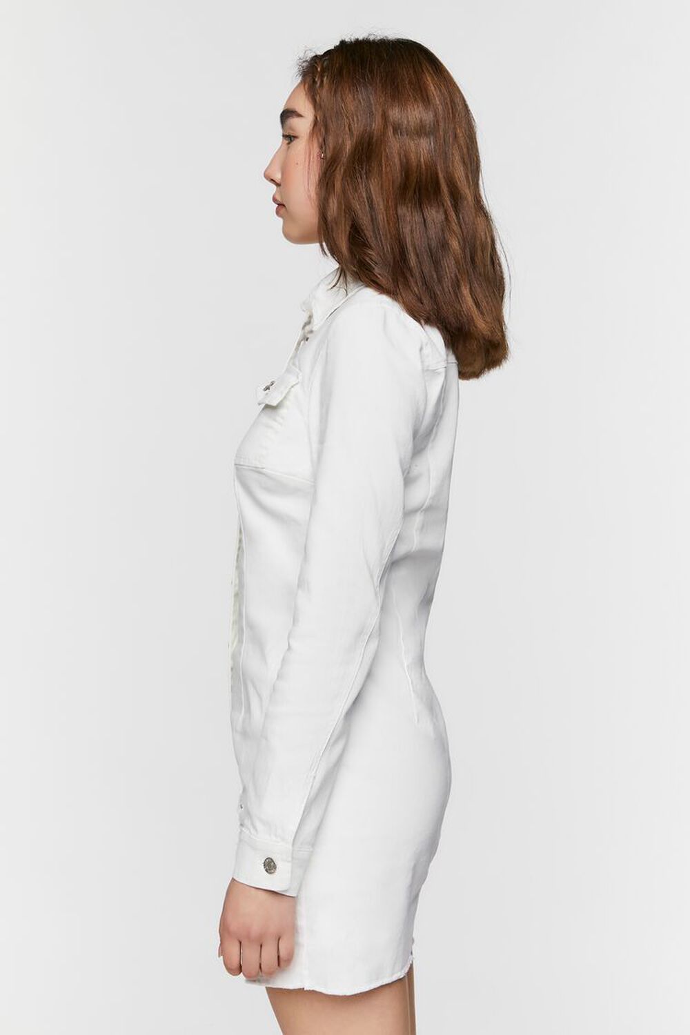 WHITE Distressed Denim Mini Shirt Dress, image 2