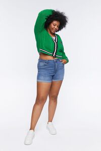 GREEN/NAVY Plus Size Varsity-Striped Cardigan Sweater, image 4