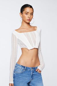 WHITE Crochet Lace Long-Sleeve Crop Top, image 5