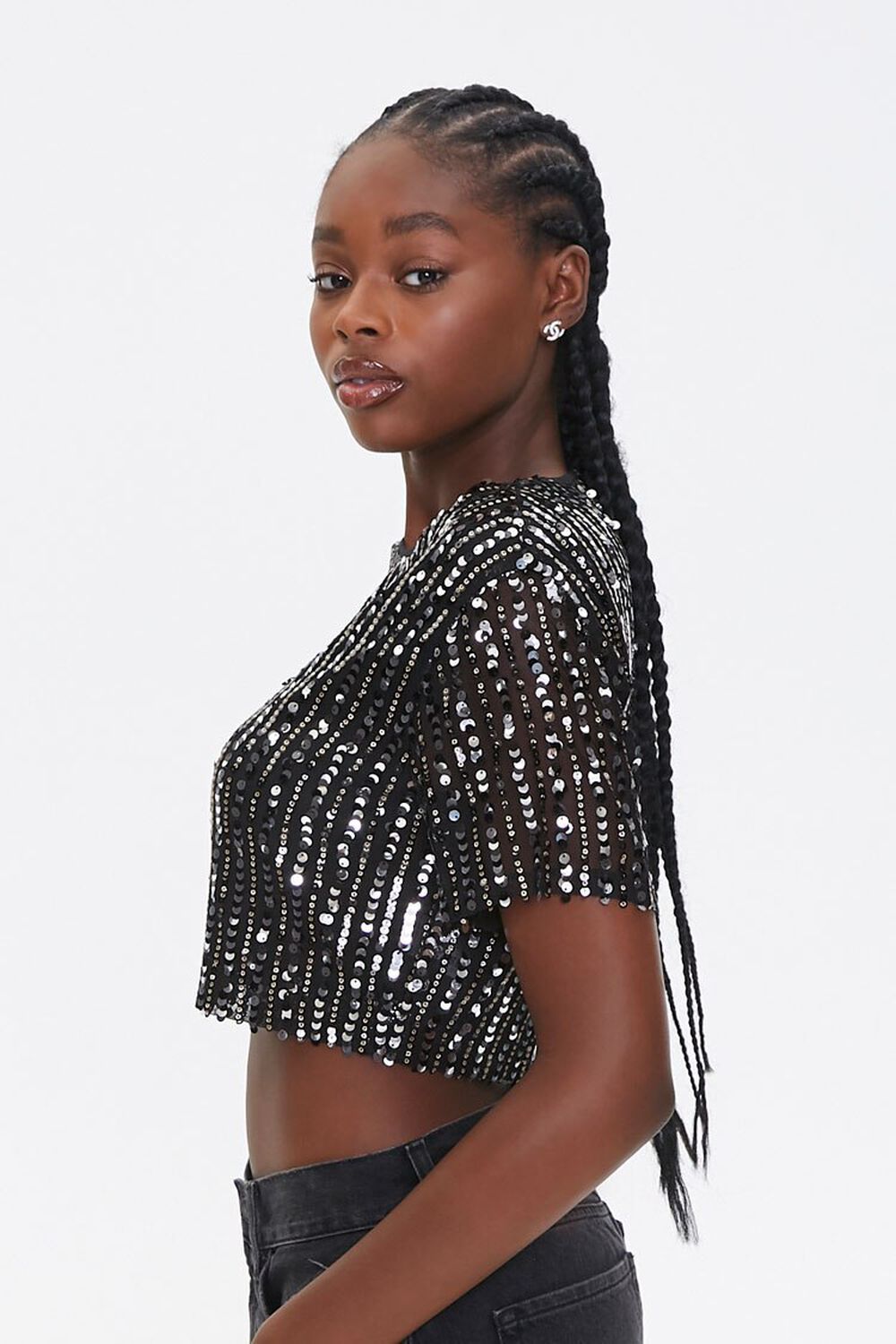 BLACK/SILVER Sequin Cropped Tee, image 2